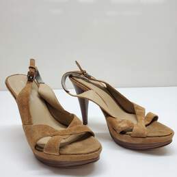 Audrey Brooke Women' Suede Brown Slip- On Slingback Wedge Heels Size 6 alternative image
