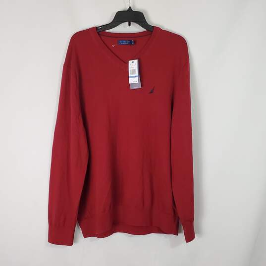 Nautica Men Red V-neck Sweater XL NWT image number 1