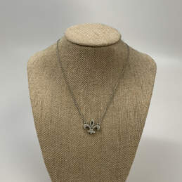 Designer Brighton Silver-Tone Rhinestone Fleur De Lis Pendant Necklace