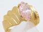 10K Gold Pink Cubic Zirconia Marquise Solitaire Ridged Wide Band Ring 4.2g image number 4