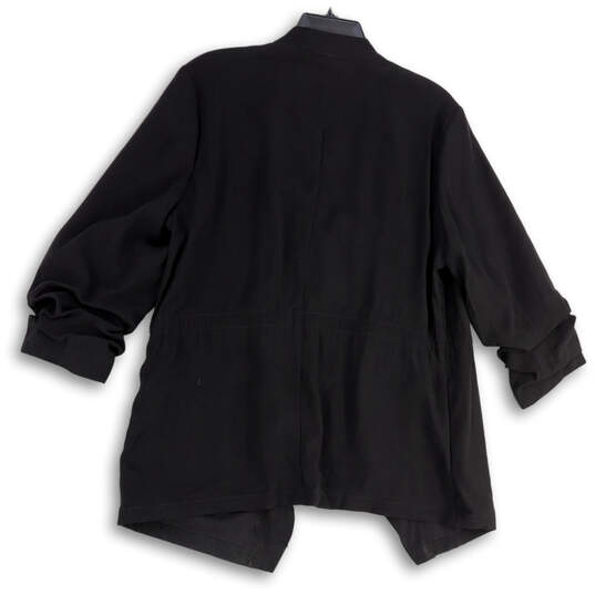 NWT Womens Black Long Sleeve Drawstring Waist Open Front Blazer Size Large image number 2