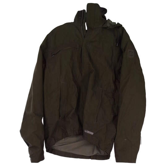 Mens Green Long Sleeve Hooded Pockets Windbreaker Jacket Size Small image number 3