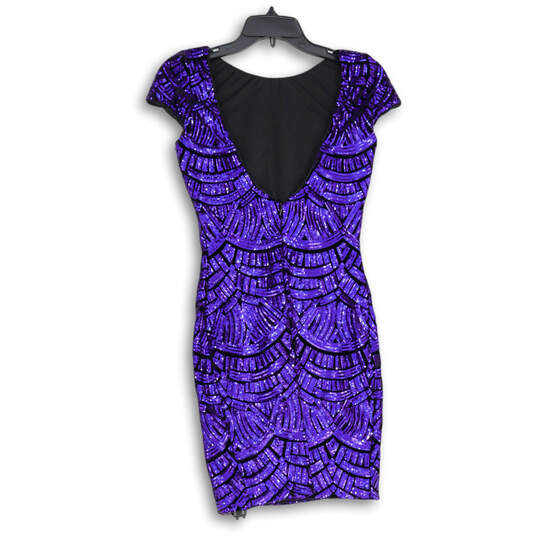 Womens Purple Sequin Cap Sleeve Round Neck Back Zip Sheath Dress Size S image number 2