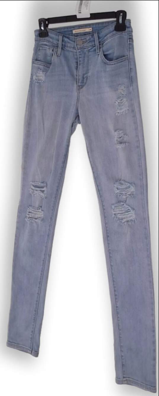 Womens Blue Distressed Straight Leg Slim Fit Coin Pocket Denim Jeans Size XS image number 3