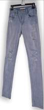 Womens Blue Distressed Straight Leg Slim Fit Coin Pocket Denim Jeans Size XS image number 3