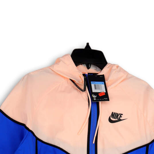 NWT Womens Pink Blue Hooded Full-Zip Windbreaker Jacket Size Medium image number 3