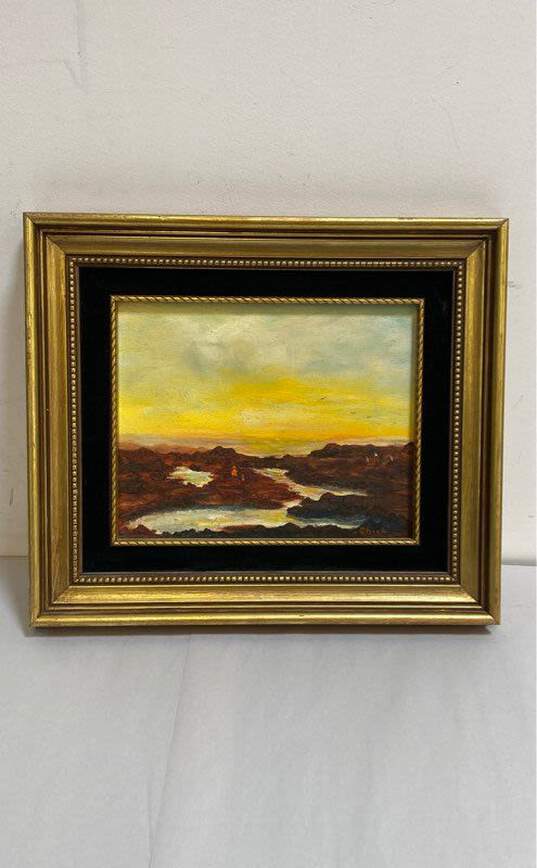 Seaside Sunset Oil on canvas by Chick Signed. Matted & Framed image number 1