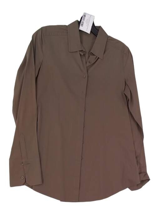 Womens Tan Collared Long Sleeve Formal Dress Shirt Size Medium image number 1