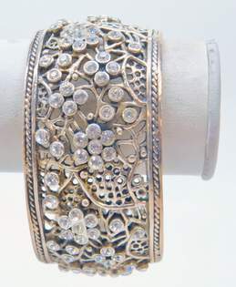 Barse Sterling Silver CZ Ornate Floral Wide Cuff Bracelet 95.8g alternative image