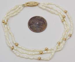 Romantic 14K Yellow Gold Bead & Pearl Multi Strand Bracelet 4.3g alternative image