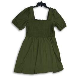 NWT Nine West Womens Green Short Sleeve Smocked Pullover Mini Dress Size L