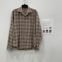 Burberry Mens Multicolor Spread Collar Long Sleeve Button-Up Shirt Size M w/ COA