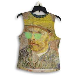 Desigual Van Gogh Womens Green Yellow Sleeveless Pullover T-Shirt Size Large