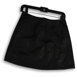 NWT Womens Black Leather Flat Front Back Zip Mini Skirt Size 4 Petite alternative image