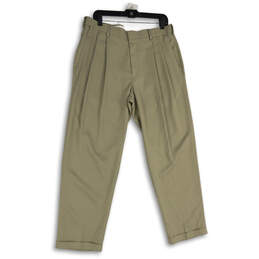 NWT Mens Tan Pleated Slash Pocket Smart Fiber Dress Pants Size 34W 30L