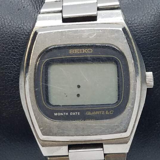 Vintage Retro Seiko LCD Digital Men's Full Stainless Steel Quartz Watch image number 1