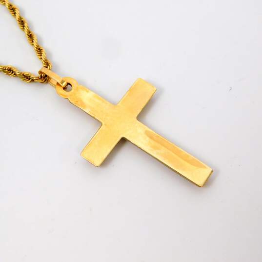 14K Yellow Gold Etched Cross Pendant On Rope Chain Necklace 4.9g image number 4