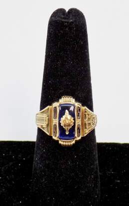 Vintage 10K Gold Blue Spinel & Black Enamel Class Ring 5.9g