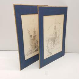 Charles H. Overly - Sketch of Historic Church - OLD NORTH CHURCH, BOSTON - Matted Print Lot of 2 alternative image