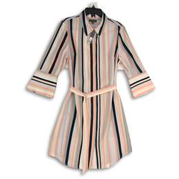 NWT The Limited Womens Multicolor Striped Belted 3/4 Sleeve Shirt Dress Size 12