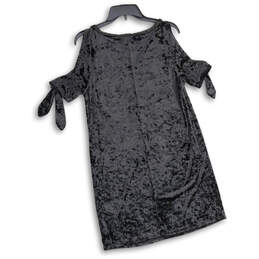 NWT Womens Black Velvet Cold Shoulder Knee Length Shift Dress Size Medium alternative image