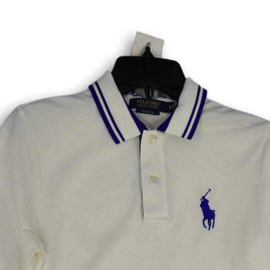Mens Blue White Spread Collar Long Sleeve Golf Polo Shirt Size Medium image number 3