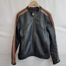 Street Legal black moto leather jacket with arm stripes M alternative image