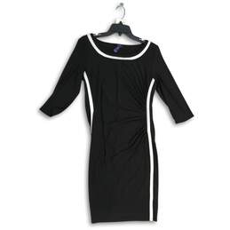 Chaps Womens Black White Ruched Boat Neck 3/4 Sleeve Sheath Dress Size Large