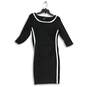 Chaps Womens Black White Ruched Boat Neck 3/4 Sleeve Sheath Dress Size Large image number 1