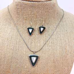 Carolyn Pollack 925 Geometric Mother Of Pearl Pendant Necklace & Earrings Set 12.2g
