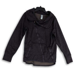Womens Gray Space Dye Long Sleeve Fleece Lined Collared Full-Zip Jacket L