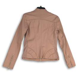 Womens Pink Leather Mock Neck Long Sleeve Full-Zip Biker Jacket Size Medium alternative image