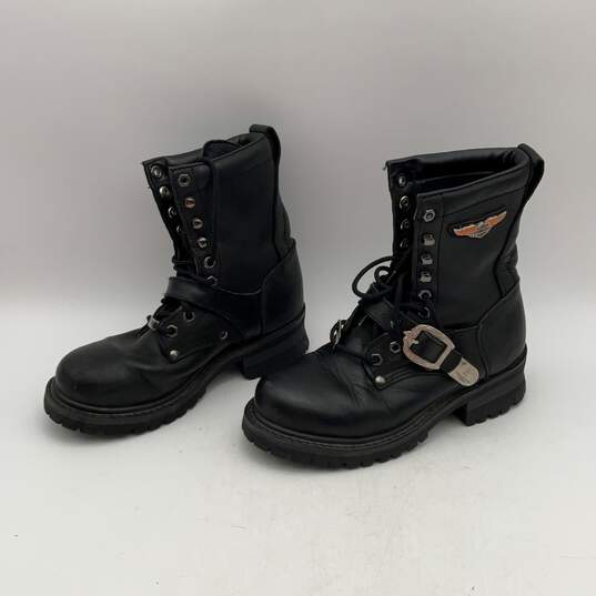 Harley Davidson Womens Black Leather Lace-Up Steel Toe Biker Boots Size 7.5 image number 1