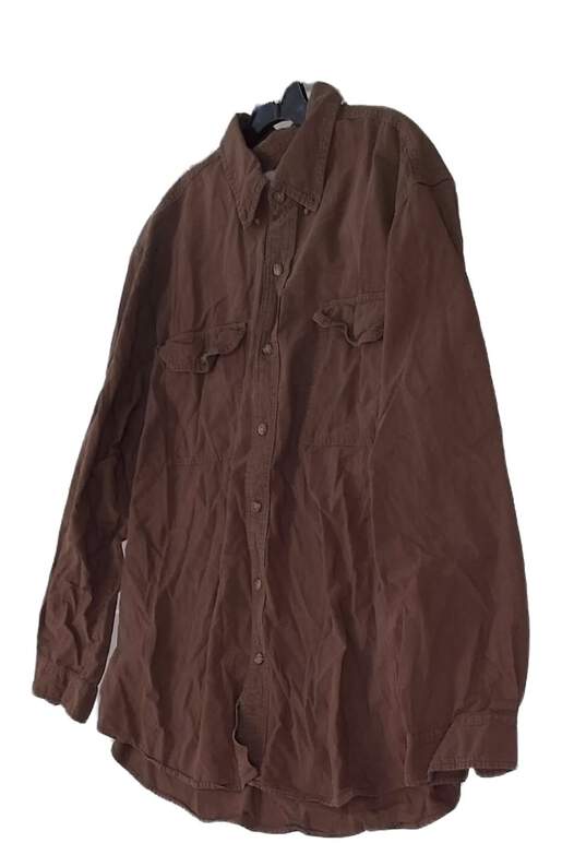 Carhartt Mens Brown Long Sleeve Flap Pocket Button Down Shirt Size XXL image number 1