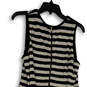 Womens Black White Striped Round Neck Sleeveless Back Zip A-Line Dress 12 image number 4
