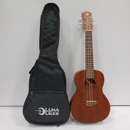 Luna 4 String Acoustic Wooden Ukulele w/Matching Black Canvas Carrying Case