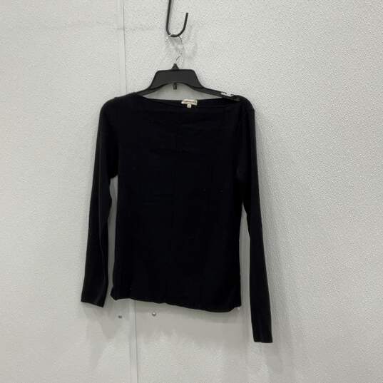Emporio Armani Womens Black Ribbed Long Sleeve Pullover T-Shirt Top Size 42 image number 1