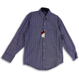 NWT Mens Blue Check Long Sleeve Collared Front Pocket Button-Up Shirt Sz L
