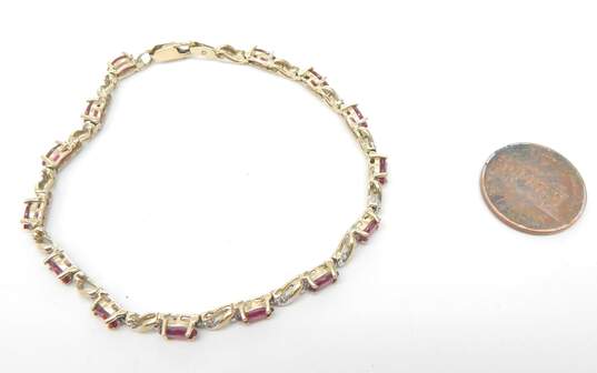 10K Yellow Gold Marquise Ruby And Diamond Accent Tennis Bracelet 6.6g image number 5