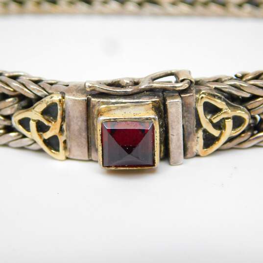 Artisan 925 & Vermeil Red Glass Celtic Knot Fancy Wide Woven Chain Bracelet image number 3