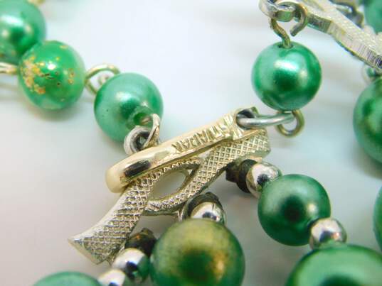 VNTG Mid Century Japan Green, Gold & Aurora Borealis Beaded Multi Strand Necklace image number 4