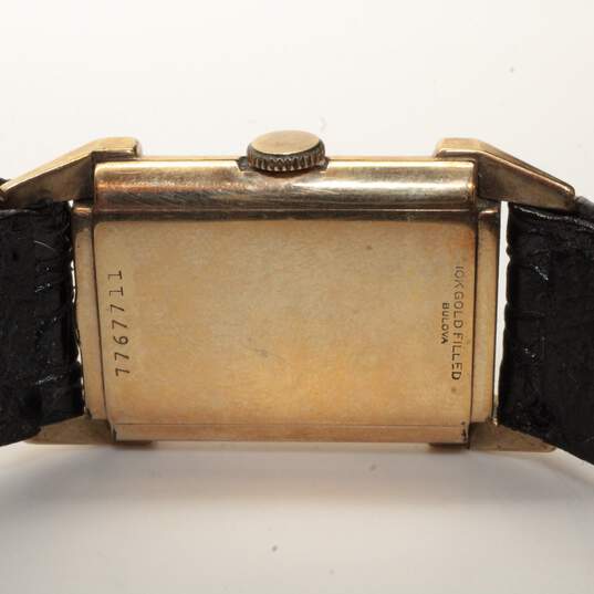 ** FOR REPAIR ** Bulova Gold Filled Black Leather Watch image number 6