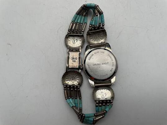 Womens 925 Sterling Silver Turquoise Ethnic Analog Wristwatch 29.6g image number 3