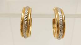 10k Yellow & White Gold Etched Ridged Hoop Earrings 1.2g alternative image