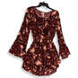 Womens Red Floral Flared Sleeve Round Neck Pullover Fit & Flare Dress Sz XS image number 1