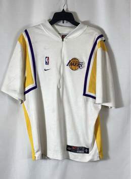 Nike Mens White Los Angeles Lakers 1/4 Zip Basketball Athleticwear Jersey Size M