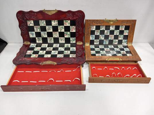 Set of 2 Chinese Chess Boards in Hand Carved Wooden Case image number 6