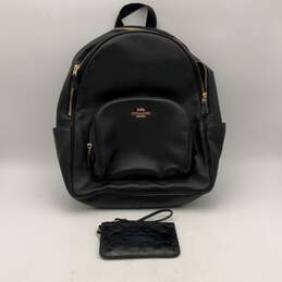 Coach Womens Black Leather Inner Pockets Zipper Backpack With Coin Purse