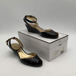 IOB Womens MacKenzie Soft Black Leather Open Toe Slingback Heels Size 9B