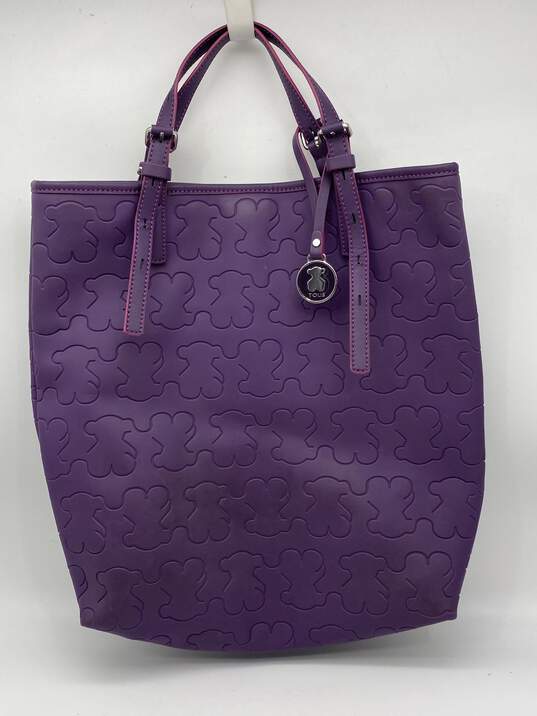 Authentic Womens Purple Leather Inner Zipper Pocket Double Handle Tote Bag image number 3